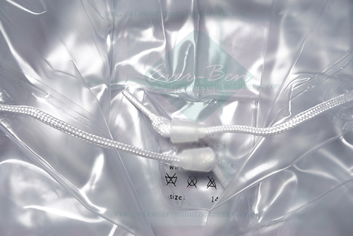 PVC clear plastic raincoat drawing string on hood